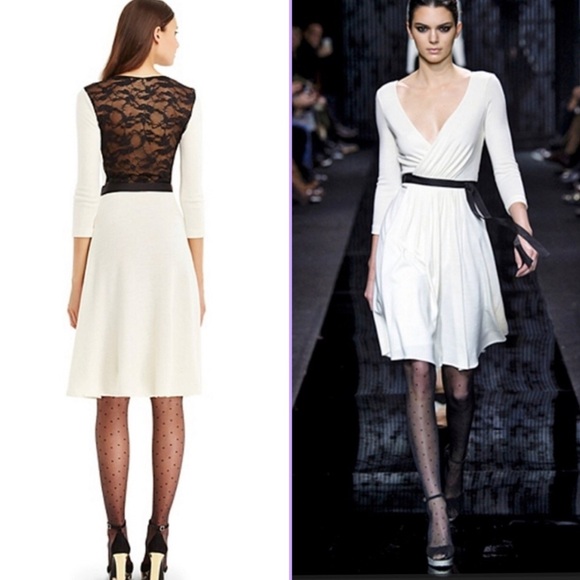 Diane Von Furstenberg Dresses & Skirts - Diane Von Furstenberg Ivory Wool seduction wrap Dress w/Black Lace back size 4